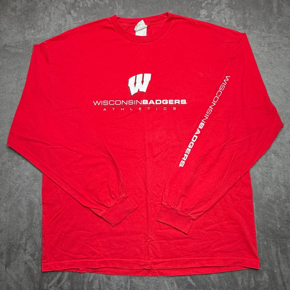 Vtg Briar Creek‎ T-Shirt Mens 3XL Wisconsin Badgers Athletics Long Sleeve Red